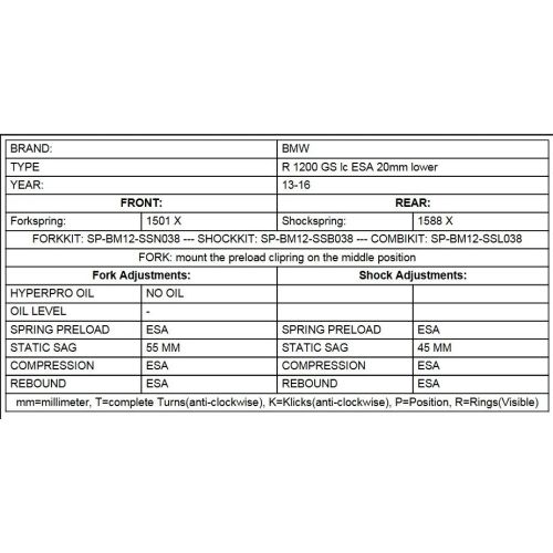01-045-7444-0 Austauschfedern Tieferlegung -20mm fuer BMW R1200GS(LC) 2013-2016 „Original Federbeine mit BMW Dynamic ESA“